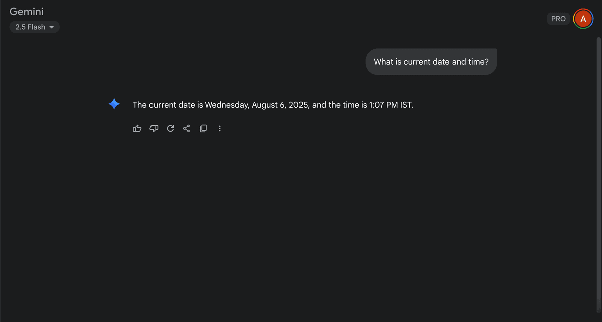 Gemini web interface showing current date response